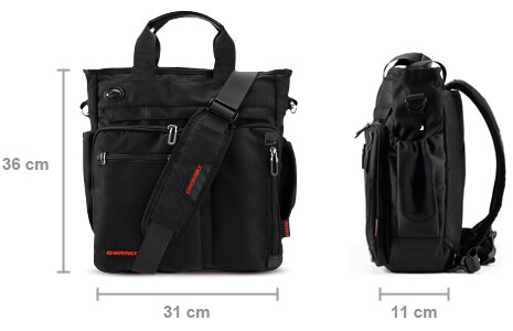 經典黑色款/尺寸/正面及側面/多功能都會生活背包/ENERMAX安耐美健康科技